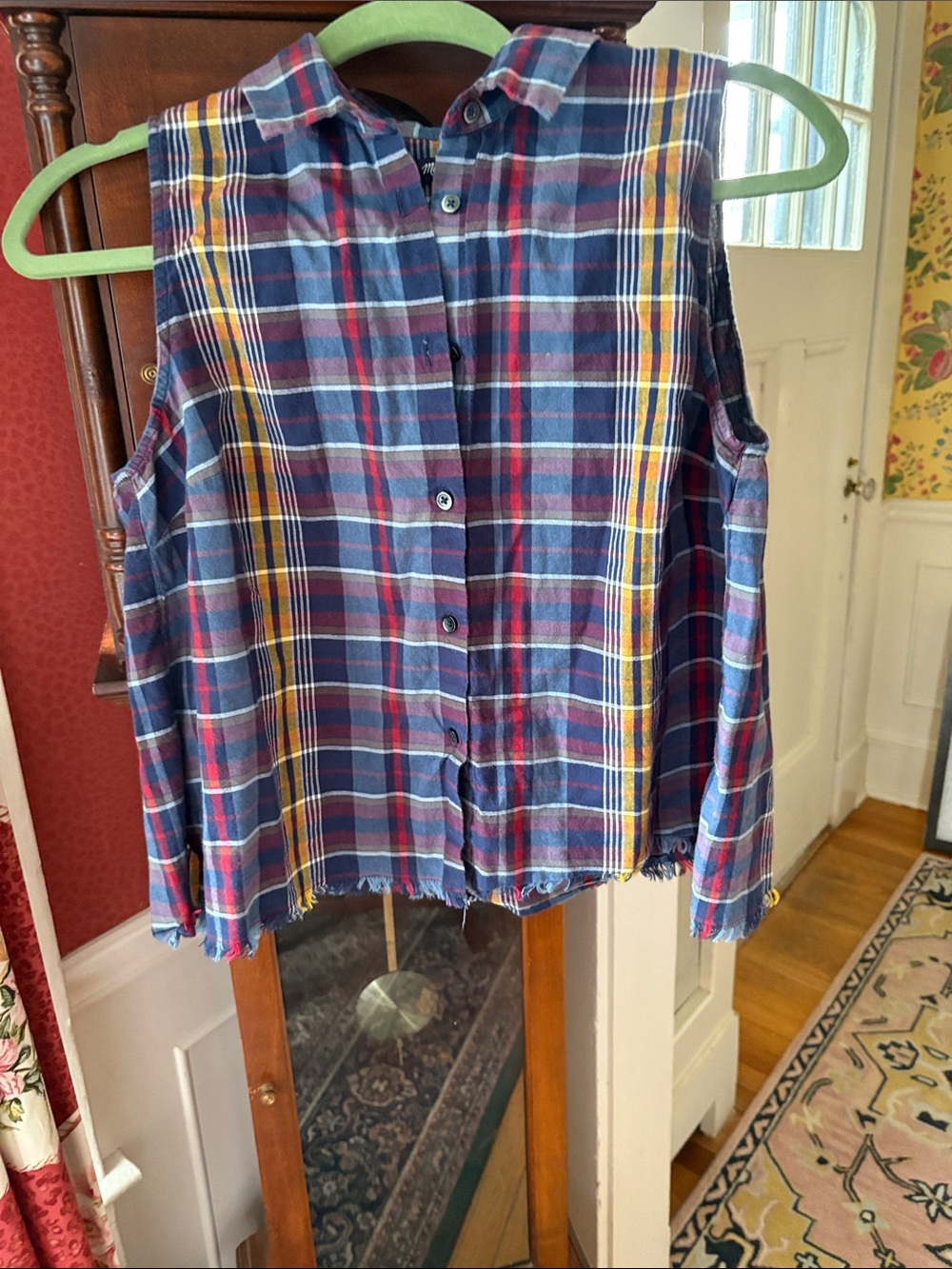Madewell Navy, Red and Yellow Plaid Button-Up Shirt